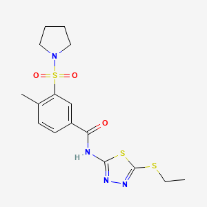 molecular formula C16H20N4O3S3 B4747947 N-[5-(ethylthio)-1,3,4-thiadiazol-2-yl]-4-methyl-3-(1-pyrrolidinylsulfonyl)benzamide 