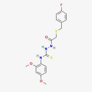 molecular formula C18H20FN3O3S2 B4748037 N-(2,4-dimethoxyphenyl)-2-{[(4-fluorobenzyl)thio]acetyl}hydrazinecarbothioamide 