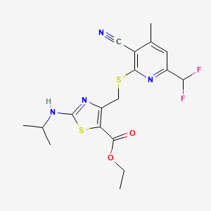 molecular formula C18H20F2N4O2S2 B4748041 ethyl 4-({[3-cyano-6-(difluoromethyl)-4-methyl-2-pyridinyl]thio}methyl)-2-(isopropylamino)-1,3-thiazole-5-carboxylate 
