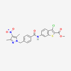molecular formula C23H19ClN4O5S B4748083 methyl 3-chloro-6-({4-[(3,5-dimethyl-4-nitro-1H-pyrazol-1-yl)methyl]benzoyl}amino)-1-benzothiophene-2-carboxylate 