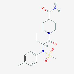 molecular formula C18H27N3O4S B4748106 1-{2-[(4-methylphenyl)(methylsulfonyl)amino]butanoyl}-4-piperidinecarboxamide 