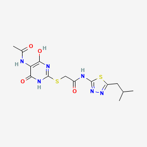molecular formula C14H18N6O4S2 B4748258 2-{[5-(acetylamino)-4-hydroxy-6-oxo-1,6-dihydro-2-pyrimidinyl]thio}-N-(5-isobutyl-1,3,4-thiadiazol-2-yl)acetamide 