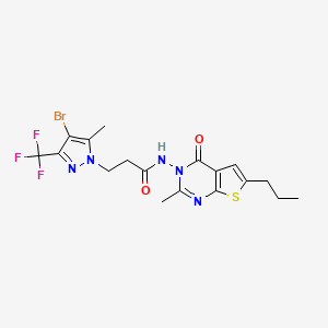 molecular formula C18H19BrF3N5O2S B4748297 3-[4-bromo-5-methyl-3-(trifluoromethyl)-1H-pyrazol-1-yl]-N-(2-methyl-4-oxo-6-propylthieno[2,3-d]pyrimidin-3(4H)-yl)propanamide 