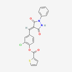 molecular formula C21H13ClN2O4S B4748408 2-chloro-4-[(3,5-dioxo-1-phenyl-4-pyrazolidinylidene)methyl]phenyl 2-thiophenecarboxylate 