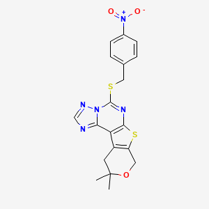 molecular formula C19H17N5O3S2 B4748434 10,10-dimethyl-5-[(4-nitrobenzyl)thio]-10,11-dihydro-8H-pyrano[4',3':4,5]thieno[3,2-e][1,2,4]triazolo[1,5-c]pyrimidine 