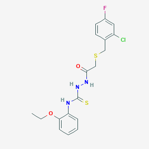 molecular formula C18H19ClFN3O2S2 B4748564 2-{[(2-chloro-4-fluorobenzyl)thio]acetyl}-N-(2-ethoxyphenyl)hydrazinecarbothioamide 