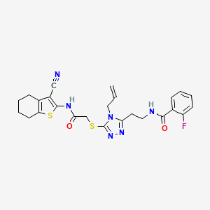 molecular formula C25H25FN6O2S2 B4748643 N-{2-[4-allyl-5-({2-[(3-cyano-4,5,6,7-tetrahydro-1-benzothien-2-yl)amino]-2-oxoethyl}thio)-4H-1,2,4-triazol-3-yl]ethyl}-2-fluorobenzamide 