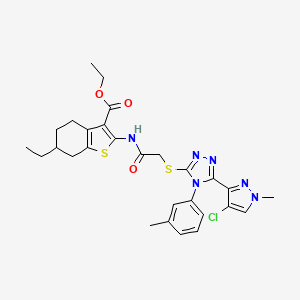ethyl 2-[({[5-(4-chloro-1-methyl-1H-pyrazol-3-yl)-4-(3-methylphenyl)-4H-1,2,4-triazol-3-yl]thio}acetyl)amino]-6-ethyl-4,5,6,7-tetrahydro-1-benzothiophene-3-carboxylate