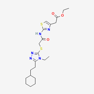 molecular formula C21H31N5O3S2 B4748835 ethyl {2-[({[5-(2-cyclohexylethyl)-4-ethyl-4H-1,2,4-triazol-3-yl]thio}acetyl)amino]-1,3-thiazol-4-yl}acetate 