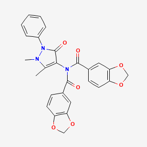 molecular formula C27H21N3O7 B4748877 N-(1,3-benzodioxol-5-ylcarbonyl)-N-(1,5-dimethyl-3-oxo-2-phenyl-2,3-dihydro-1H-pyrazol-4-yl)-1,3-benzodioxole-5-carboxamide 
