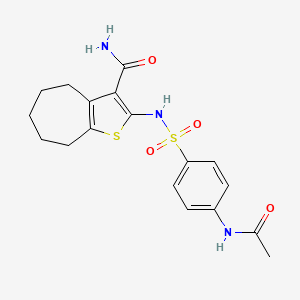 molecular formula C18H21N3O4S2 B4748972 2-({[4-(acetylamino)phenyl]sulfonyl}amino)-5,6,7,8-tetrahydro-4H-cyclohepta[b]thiophene-3-carboxamide 