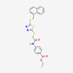 molecular formula C24H21N3O3S3 B4748975 ethyl 4-{[({5-[(1-naphthylmethyl)thio]-1,3,4-thiadiazol-2-yl}thio)acetyl]amino}benzoate 