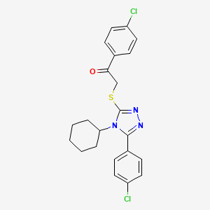 molecular formula C22H21Cl2N3OS B4749046 1-(4-chlorophenyl)-2-{[5-(4-chlorophenyl)-4-cyclohexyl-4H-1,2,4-triazol-3-yl]thio}ethanone 