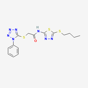 molecular formula C15H17N7OS3 B4749219 N-[5-(butylthio)-1,3,4-thiadiazol-2-yl]-2-[(1-phenyl-1H-tetrazol-5-yl)thio]acetamide 