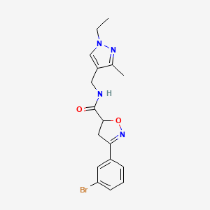 molecular formula C17H19BrN4O2 B4749239 3-(3-bromophenyl)-N-[(1-ethyl-3-methyl-1H-pyrazol-4-yl)methyl]-4,5-dihydro-5-isoxazolecarboxamide 