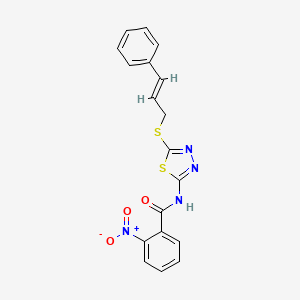 molecular formula C18H14N4O3S2 B4749274 2-nitro-N-{5-[(3-phenyl-2-propen-1-yl)thio]-1,3,4-thiadiazol-2-yl}benzamide 