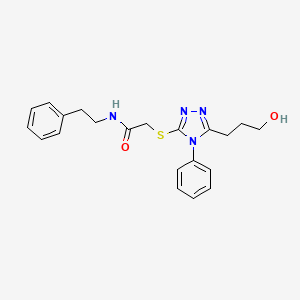 molecular formula C21H24N4O2S B4749276 2-{[5-(3-hydroxypropyl)-4-phenyl-4H-1,2,4-triazol-3-yl]thio}-N-(2-phenylethyl)acetamide 