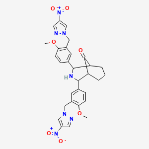 molecular formula C30H31N7O7 B4749431 2,4-bis{4-methoxy-3-[(4-nitro-1H-pyrazol-1-yl)methyl]phenyl}-3-azabicyclo[3.3.1]nonan-9-one 