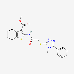 molecular formula C21H22N4O3S2 B4749482 methyl 2-({[(4-methyl-5-phenyl-4H-1,2,4-triazol-3-yl)thio]acetyl}amino)-4,5,6,7-tetrahydro-1-benzothiophene-3-carboxylate 