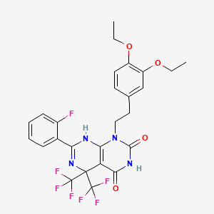 molecular formula C26H23F7N4O4 B4749533 1-[2-(3,4-diethoxyphenyl)ethyl]-7-(2-fluorophenyl)-5,5-bis(trifluoromethyl)-5,8-dihydropyrimido[4,5-d]pyrimidine-2,4(1H,3H)-dione 