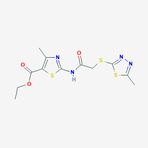 molecular formula C12H14N4O3S3 B4749543 ethyl 4-methyl-2-({[(5-methyl-1,3,4-thiadiazol-2-yl)thio]acetyl}amino)-1,3-thiazole-5-carboxylate 