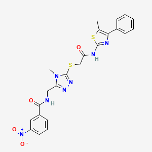 molecular formula C23H21N7O4S2 B4749573 N-{[4-methyl-5-({2-[(5-methyl-4-phenyl-1,3-thiazol-2-yl)amino]-2-oxoethyl}thio)-4H-1,2,4-triazol-3-yl]methyl}-3-nitrobenzamide 