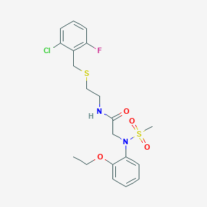 molecular formula C20H24ClFN2O4S2 B4749605 N~1~-{2-[(2-chloro-6-fluorobenzyl)thio]ethyl}-N~2~-(2-ethoxyphenyl)-N~2~-(methylsulfonyl)glycinamide 