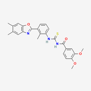 molecular formula C26H25N3O4S B4749721 N-({[3-(5,6-dimethyl-1,3-benzoxazol-2-yl)-2-methylphenyl]amino}carbonothioyl)-3,4-dimethoxybenzamide 
