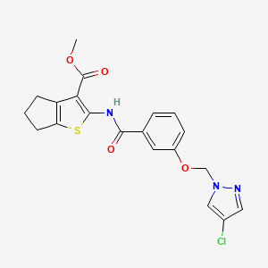 molecular formula C20H18ClN3O4S B4749791 methyl 2-({3-[(4-chloro-1H-pyrazol-1-yl)methoxy]benzoyl}amino)-5,6-dihydro-4H-cyclopenta[b]thiophene-3-carboxylate 