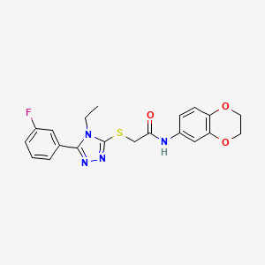 molecular formula C20H19FN4O3S B4749843 N-(2,3-dihydro-1,4-benzodioxin-6-yl)-2-{[4-ethyl-5-(3-fluorophenyl)-4H-1,2,4-triazol-3-yl]thio}acetamide 