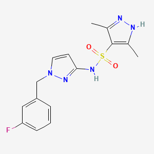molecular formula C15H16FN5O2S B4750019 N-[1-(3-fluorobenzyl)-1H-pyrazol-3-yl]-3,5-dimethyl-1H-pyrazole-4-sulfonamide 