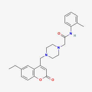 molecular formula C25H29N3O3 B4750038 2-{4-[(6-ethyl-2-oxo-2H-chromen-4-yl)methyl]-1-piperazinyl}-N-(2-methylphenyl)acetamide 