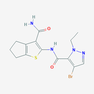 molecular formula C14H15BrN4O2S B4750084 N-[3-(aminocarbonyl)-5,6-dihydro-4H-cyclopenta[b]thien-2-yl]-4-bromo-1-ethyl-1H-pyrazole-5-carboxamide 