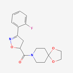 molecular formula C17H19FN2O4 B4750095 8-{[3-(2-fluorophenyl)-4,5-dihydro-5-isoxazolyl]carbonyl}-1,4-dioxa-8-azaspiro[4.5]decane 