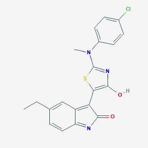 molecular formula C20H16ClN3O2S B475020 3-(2-[4-chloro(methyl)anilino]-4-oxo-1,3-thiazol-5(4H)-ylidene)-5-ethyl-1,3-dihydro-2H-indol-2-one 