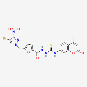 molecular formula C20H15BrN6O6S B4750256 2-{5-[(4-bromo-3-nitro-1H-pyrazol-1-yl)methyl]-2-furoyl}-N-(4-methyl-2-oxo-2H-chromen-7-yl)hydrazinecarbothioamide 