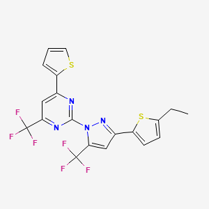molecular formula C19H12F6N4S2 B4750269 2-[3-(5-ethyl-2-thienyl)-5-(trifluoromethyl)-1H-pyrazol-1-yl]-4-(2-thienyl)-6-(trifluoromethyl)pyrimidine 