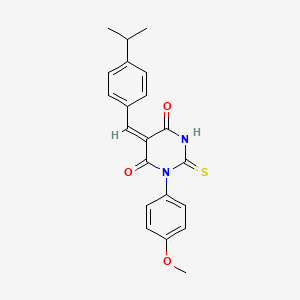 molecular formula C21H20N2O3S B4750288 5-(4-isopropylbenzylidene)-1-(4-methoxyphenyl)-2-thioxodihydro-4,6(1H,5H)-pyrimidinedione 