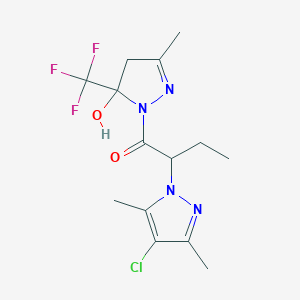 molecular formula C14H18ClF3N4O2 B4750293 1-[2-(4-chloro-3,5-dimethyl-1H-pyrazol-1-yl)butanoyl]-3-methyl-5-(trifluoromethyl)-4,5-dihydro-1H-pyrazol-5-ol 