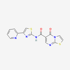 molecular formula C15H9N5O2S2 B4750429 5-oxo-N-[4-(2-pyridinyl)-1,3-thiazol-2-yl]-5H-[1,3]thiazolo[3,2-a]pyrimidine-6-carboxamide 