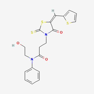 molecular formula C19H18N2O3S3 B4750459 N-(2-hydroxyethyl)-3-[4-oxo-5-(2-thienylmethylene)-2-thioxo-1,3-thiazolidin-3-yl]-N-phenylpropanamide 