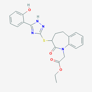 molecular formula C22H22N4O4S B475047 ethyl (3-{[5-(2-hydroxyphenyl)-4H-1,2,4-triazol-3-yl]sulfanyl}-2-oxo-2,3,4,5-tetrahydro-1H-1-benzazepin-1-yl)acetate 