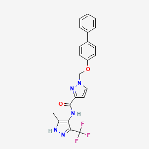 molecular formula C22H18F3N5O2 B4750618 1-[(4-biphenylyloxy)methyl]-N-[5-methyl-3-(trifluoromethyl)-1H-pyrazol-4-yl]-1H-pyrazole-3-carboxamide 