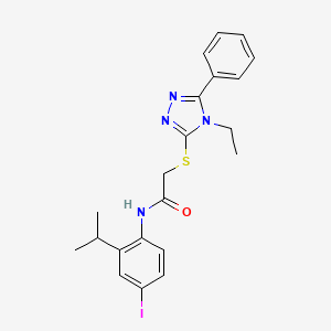 molecular formula C21H23IN4OS B4750709 2-[(4-ethyl-5-phenyl-4H-1,2,4-triazol-3-yl)thio]-N-(4-iodo-2-isopropylphenyl)acetamide 