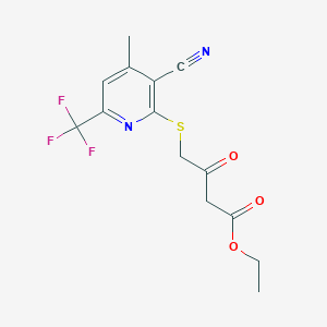 ethyl 4-{[3-cyano-4-methyl-6-(trifluoromethyl)-2-pyridinyl]thio}-3-oxobutanoate