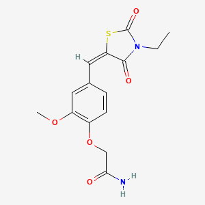 molecular formula C15H16N2O5S B4751000 2-{4-[(3-ethyl-2,4-dioxo-1,3-thiazolidin-5-ylidene)methyl]-2-methoxyphenoxy}acetamide 