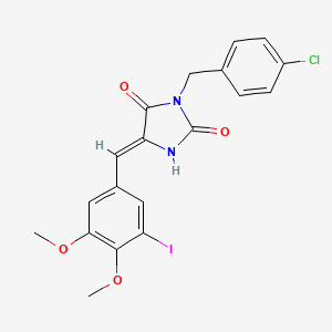 molecular formula C19H16ClIN2O4 B4751277 3-(4-chlorobenzyl)-5-(3-iodo-4,5-dimethoxybenzylidene)-2,4-imidazolidinedione 