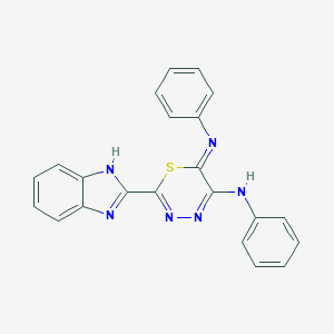 molecular formula C22H16N6S B475131 N-[5-anilino-2-(1H-benzimidazol-2-yl)-6H-1,3,4-thiadiazin-6-ylidene]-N-phenylamine 