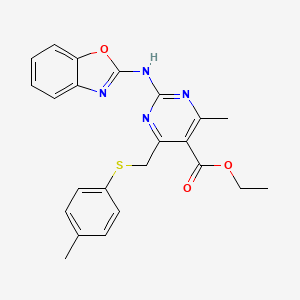 molecular formula C23H22N4O3S B4751441 ethyl 2-(1,3-benzoxazol-2-ylamino)-4-methyl-6-{[(4-methylphenyl)thio]methyl}-5-pyrimidinecarboxylate 