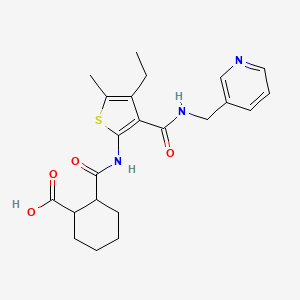 molecular formula C22H27N3O4S B4751489 2-{[(4-ethyl-5-methyl-3-{[(3-pyridinylmethyl)amino]carbonyl}-2-thienyl)amino]carbonyl}cyclohexanecarboxylic acid 